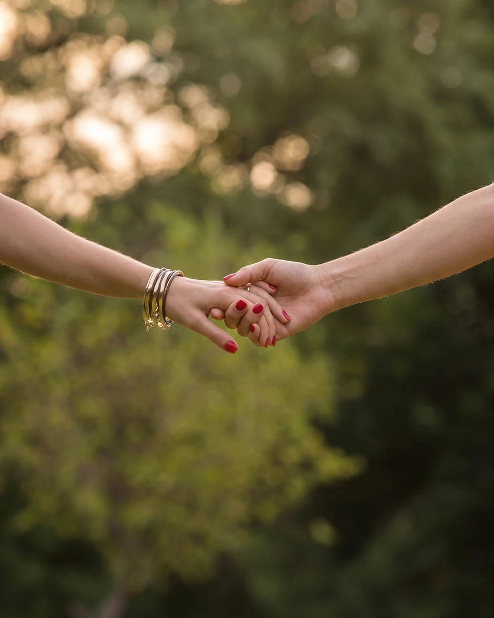 Two hands held together in warm evening light